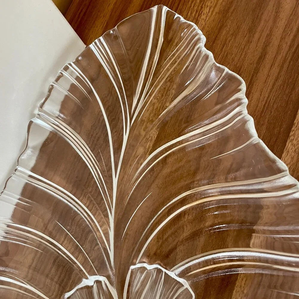Mikasa Leave Shape Crystal Platter Large Frosted Glass Tray